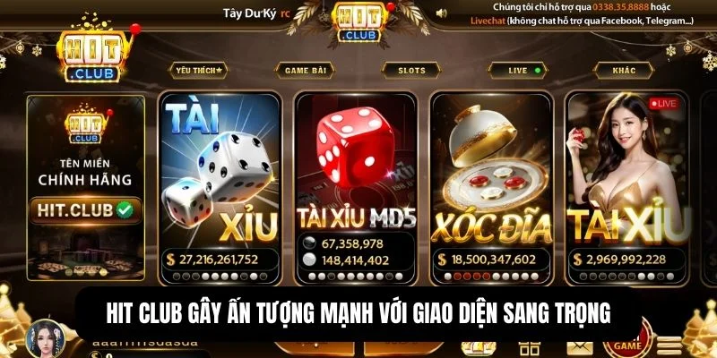 Hit Club | Cổng game đổi thưởng số 1 thị trường châu Á 8 Hit Club gây ấn tượng mạnh với giao diện sang trọng, kết hợp tông màu vàng - đen hiện đại.